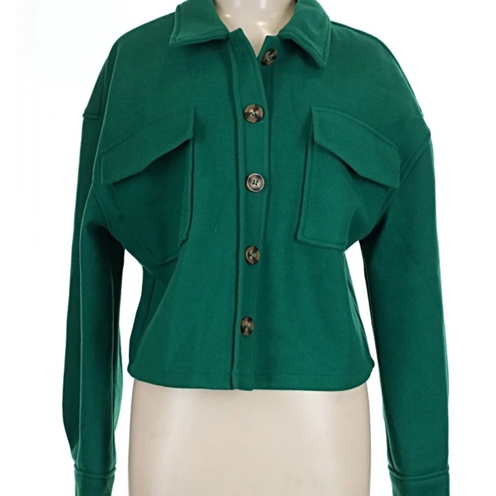 Love Tree Emerald Green Button-Front Utility Jacket
